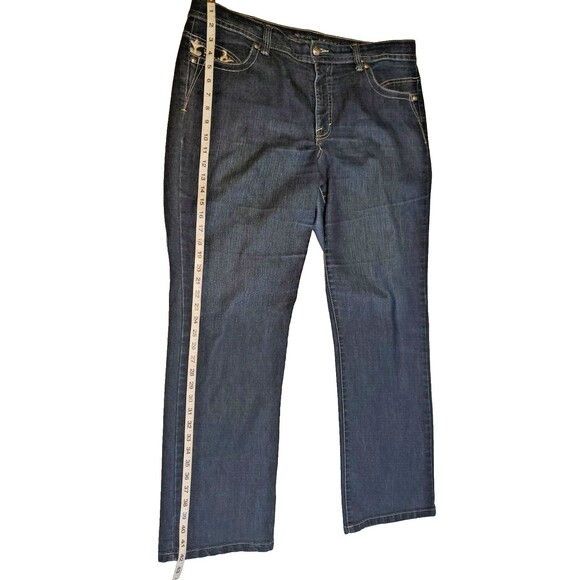 Women's Jeans Sz 16 High Waist Embroider Pockets Dark Wash Denim Straight Leg - Picture 6 of 12